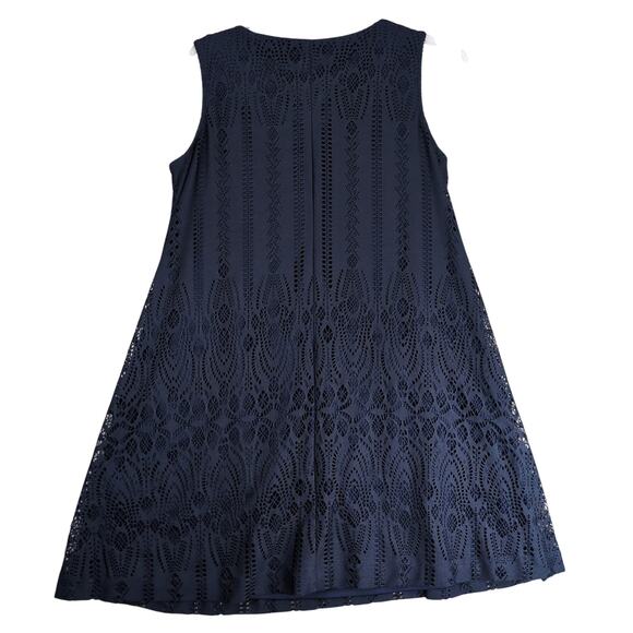 Roz & Ali Navy Cut-Out Lace Overlay Shift Dress Sz 14 Woman Rhinestone Neckline - Picture 2 of 10